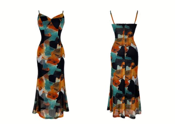 モダンマルチカラープリントマーメイドキャミワンピース