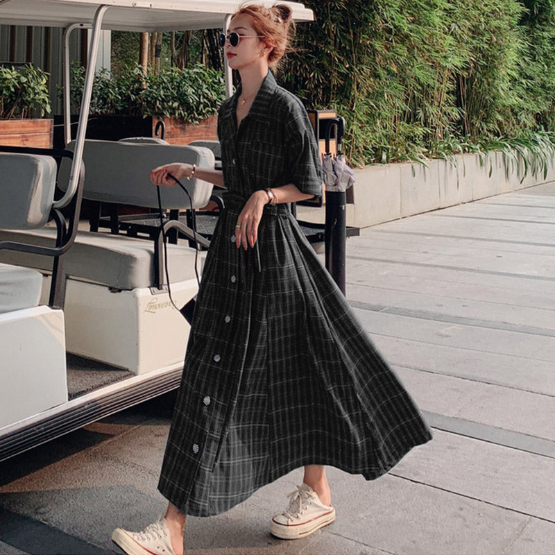 ウエストリボンチェックシャツワンピース(2colors)