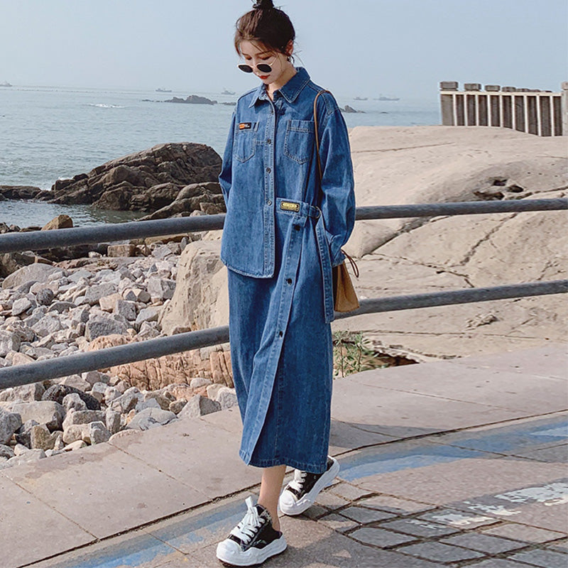 シャツドッキングアシメデニムワンピース