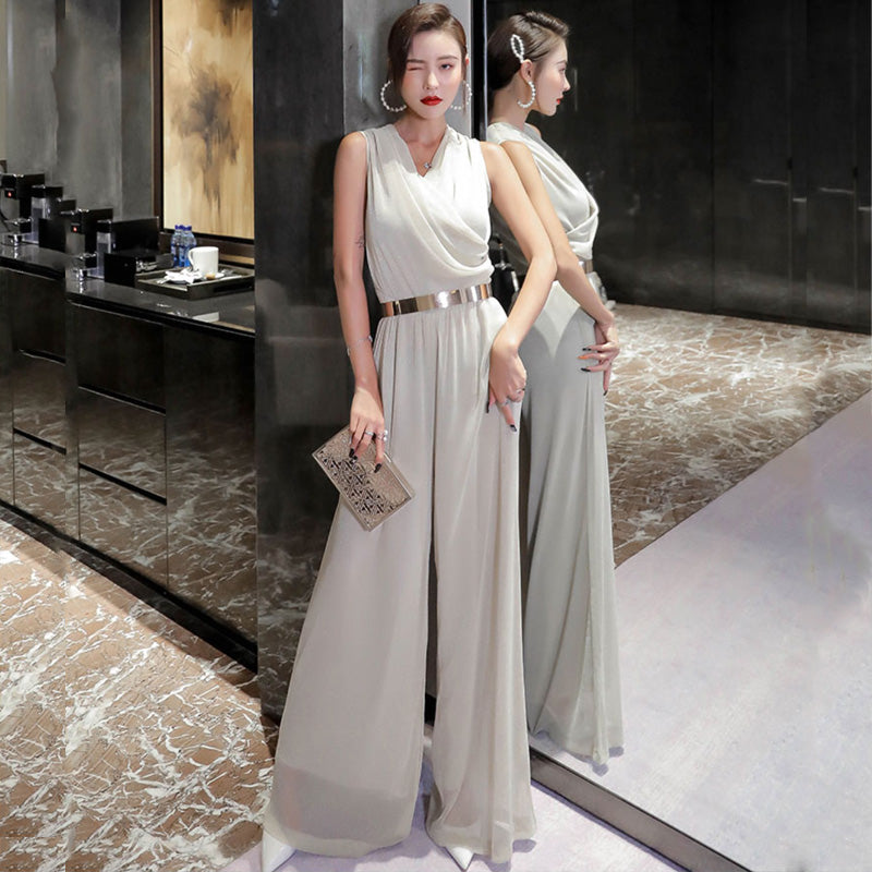 カシュクールシフォンオールインワンワイドパンツ(5colors)