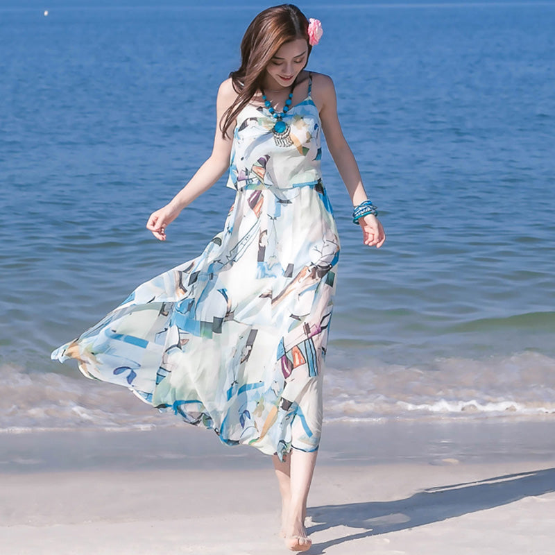 シフォンマキシプリントキャミワンピース