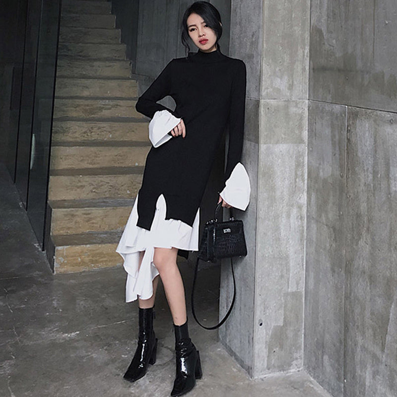 アシンメトリーレイヤードモノトーンワンピース