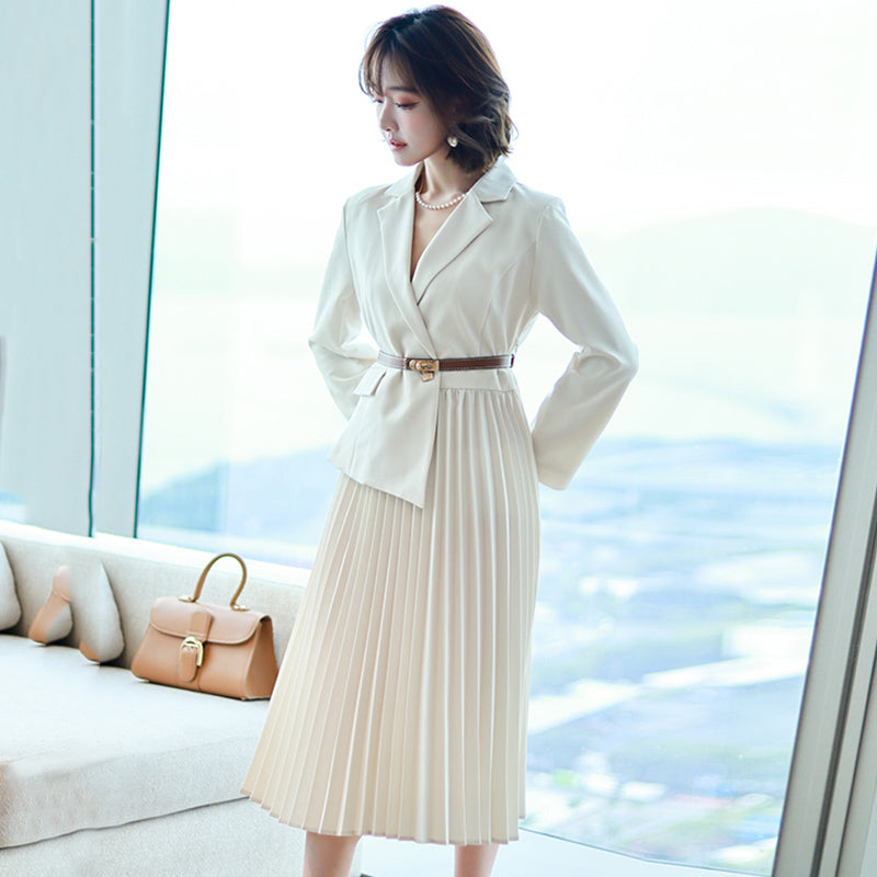 アシメテーラードコンビプリーツロングワンピース