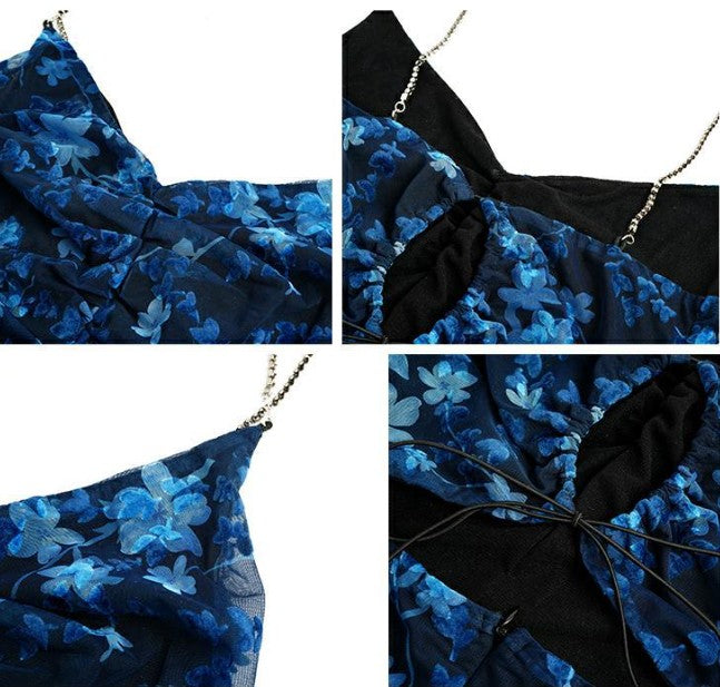 花柄バックオープンマーメイドキャミワンピース