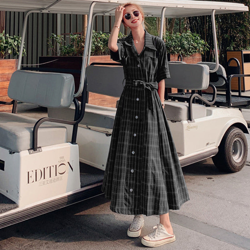 ウエストリボンチェックシャツワンピース(2colors)