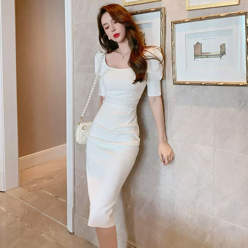 スクエアネックパフスリーブワンピース(6colors)