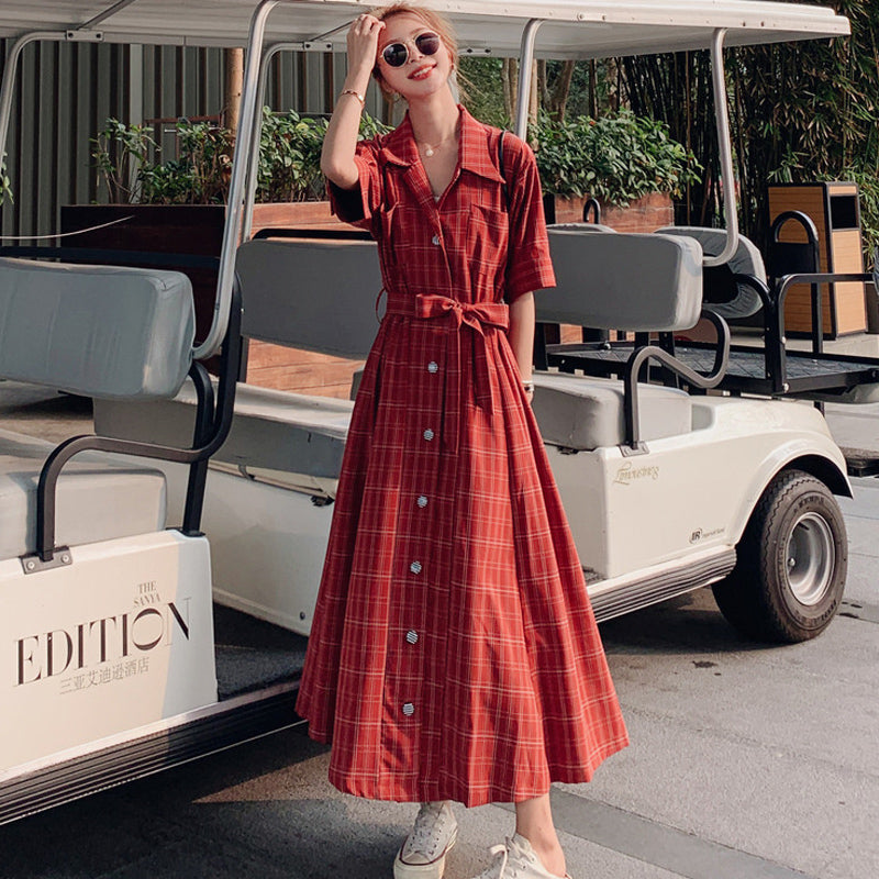 ウエストリボンチェックシャツワンピース(2colors)