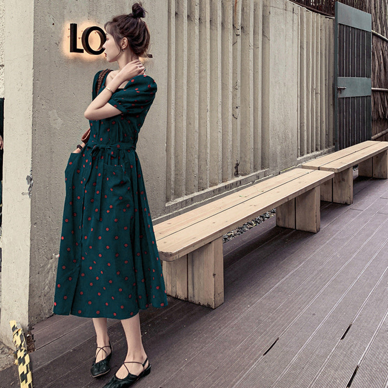 レトロドットワンピース