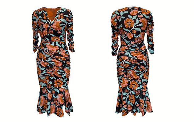 スリット入り花柄マーメイドワンピース