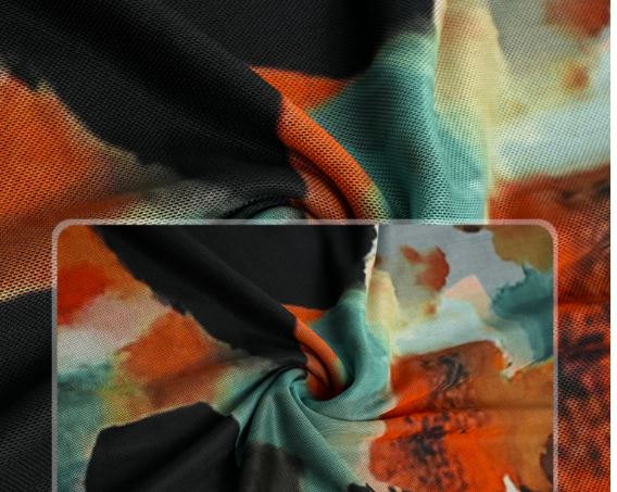 モダンマルチカラープリントマーメイドキャミワンピース