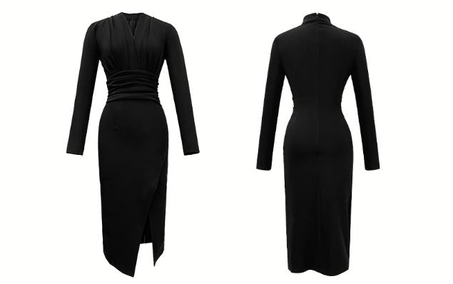 ラップ風ペンシルブラックカラーワンピース