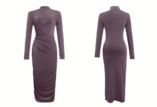 ハイネックウエストギャザーペンシルロングワンピース(3colors)