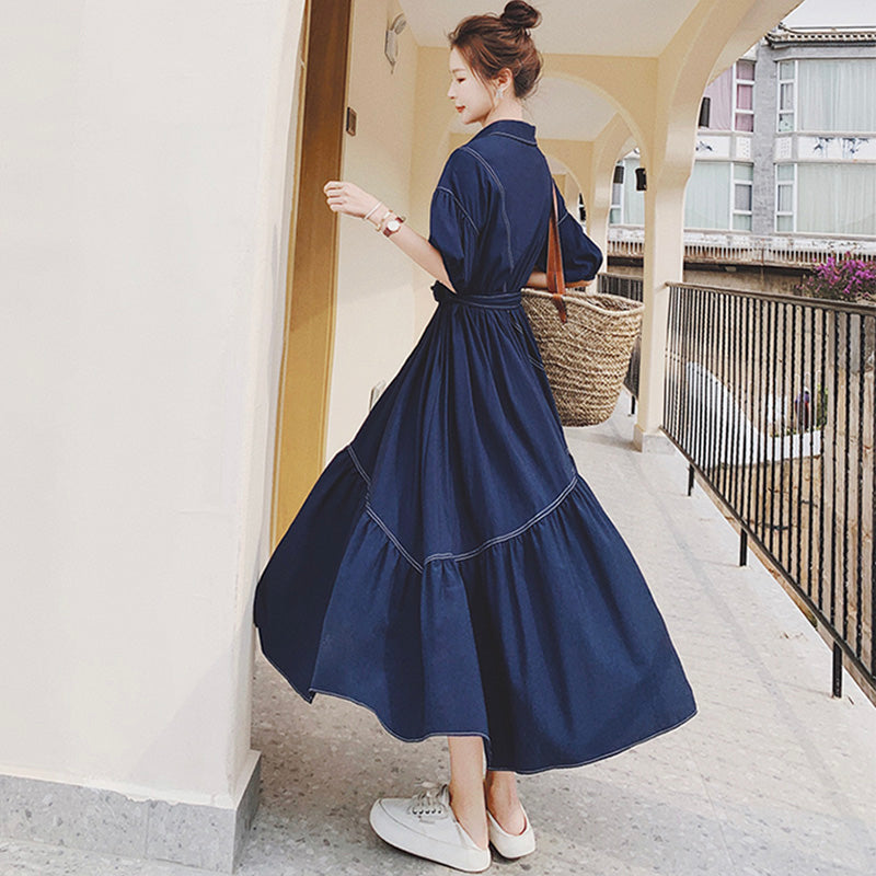 バルーンスリーブアシメティアードシャツワンピース