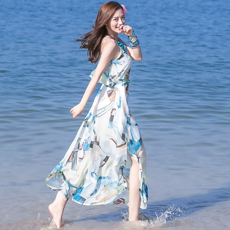 シフォンマキシプリントキャミワンピース