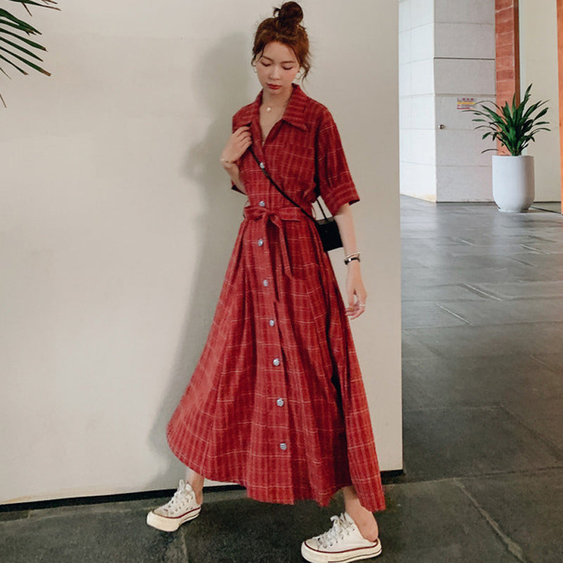 ウエストリボンチェックシャツワンピース(2colors)