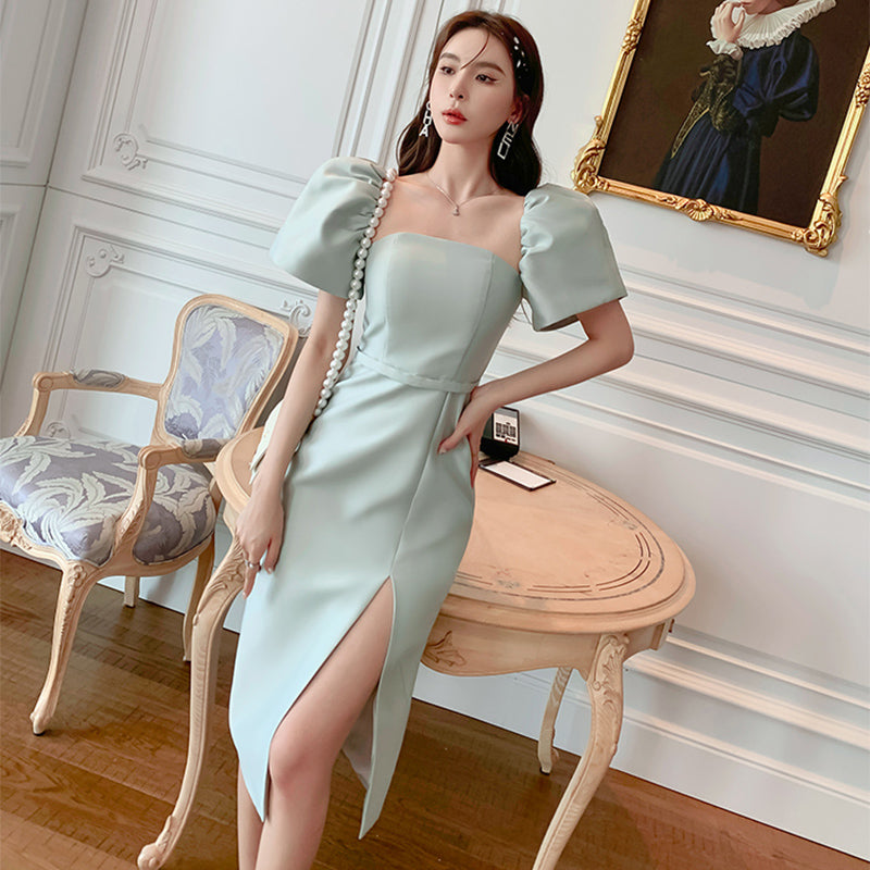 サイドスリットパフスリーブワンピース(3colors)