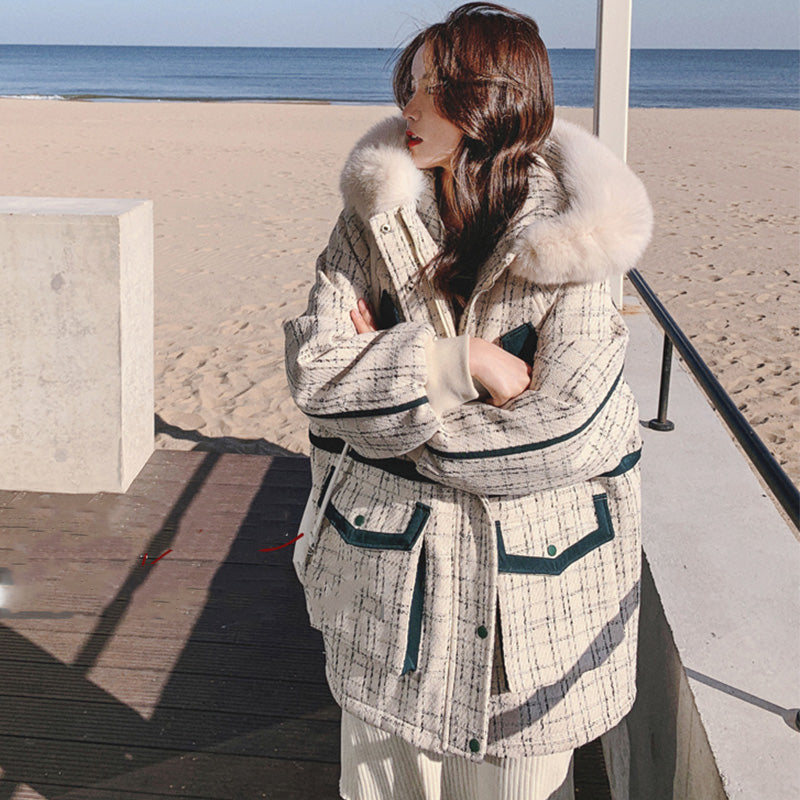 ファーフードコンビチェックツイードマウンテンジャケット