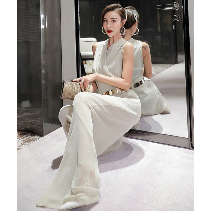 カシュクールシフォンオールインワンワイドパンツ(5colors)