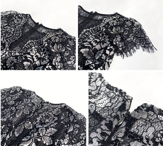 ラメ総レースシアースカラップミニワンピース