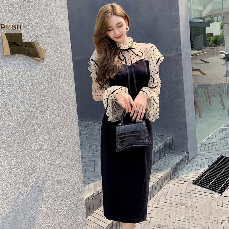 ドットスリーブワンピース