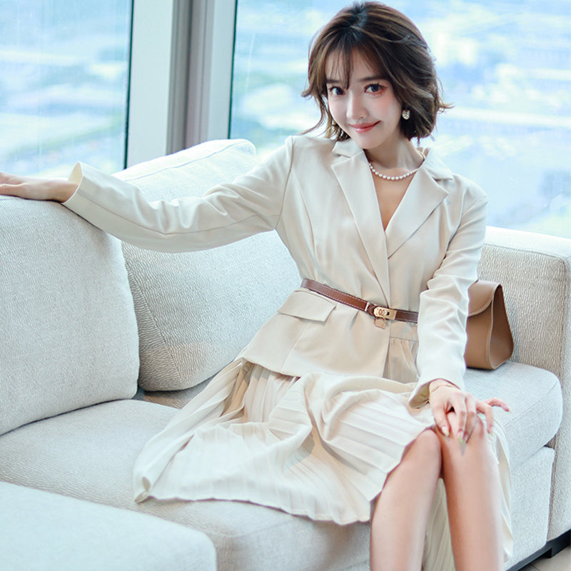 アシメテーラードコンビプリーツロングワンピース