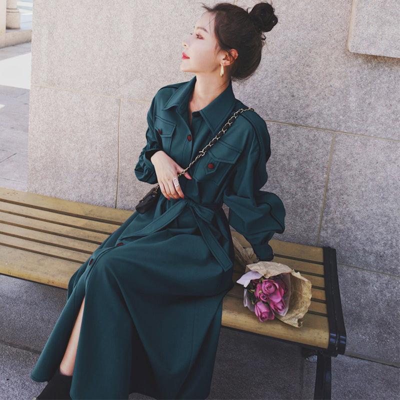 胸フラップポケットシャツワンピース(2colors)