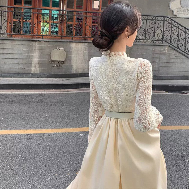 レースブラウスコンビネーションフレアワンピース