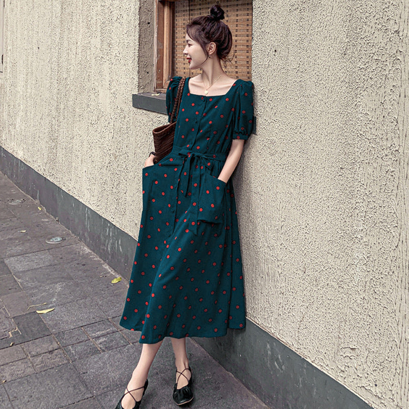 レトロドットワンピース