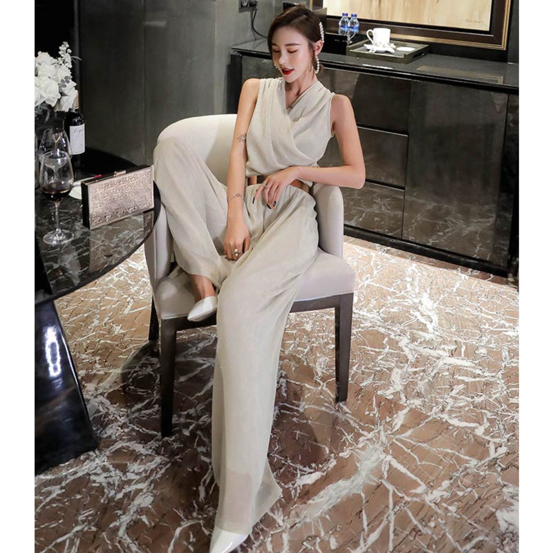 カシュクールシフォンオールインワンワイドパンツ(5colors)