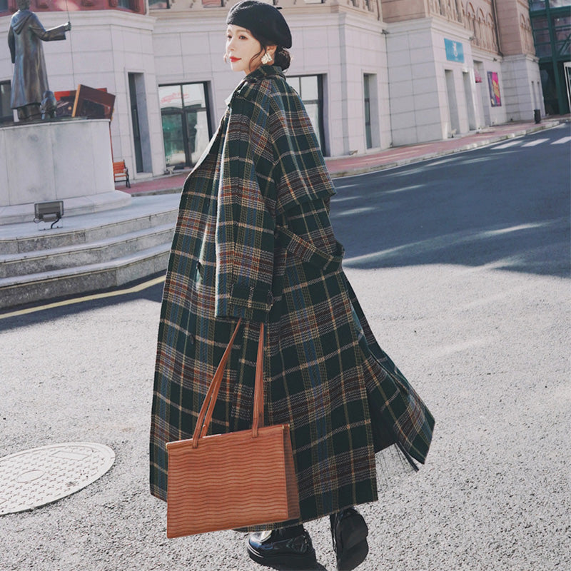 チェック柄オーバーロングコート