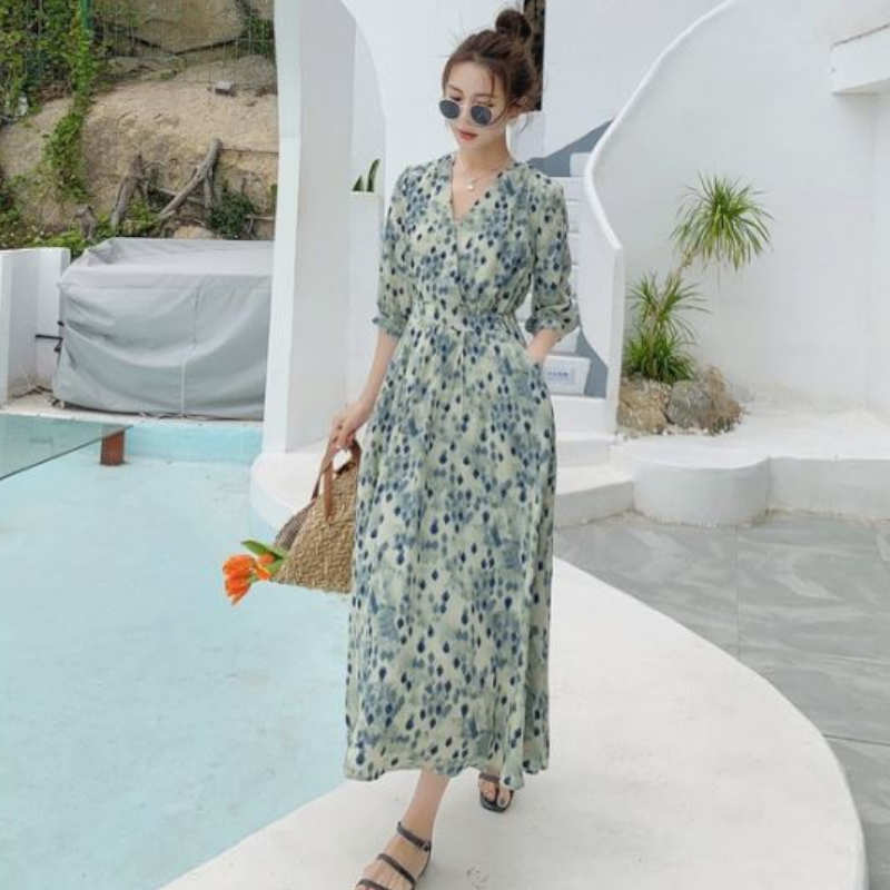 マルチスクエアプリントマキシワンピース