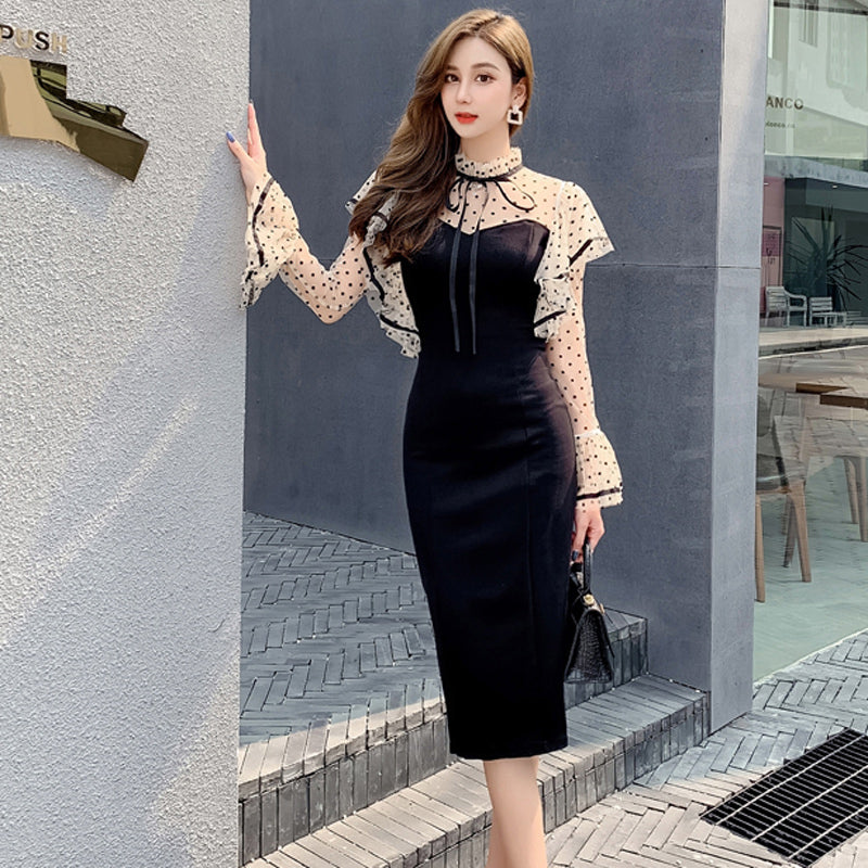 ドットスリーブワンピース