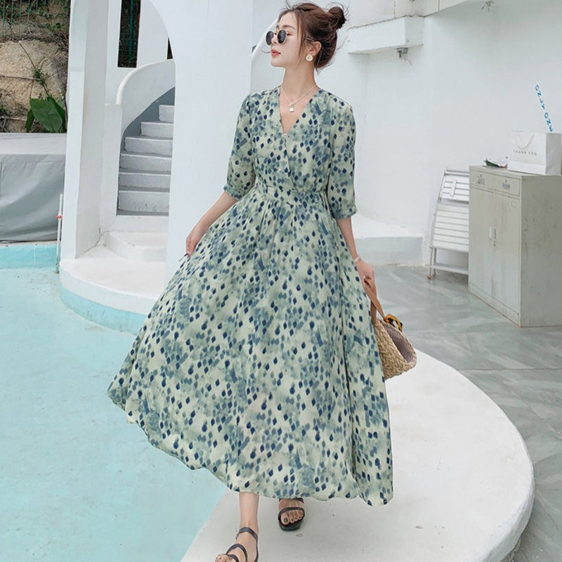 マルチスクエアプリントマキシワンピース