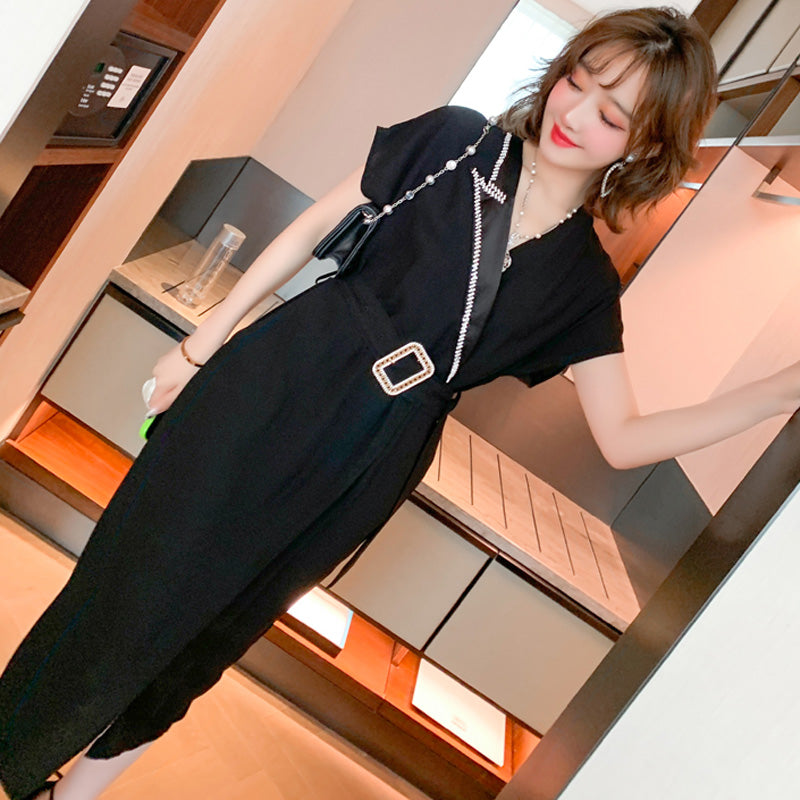 ビジューストーン付アシメテーラードペンシルワンピース