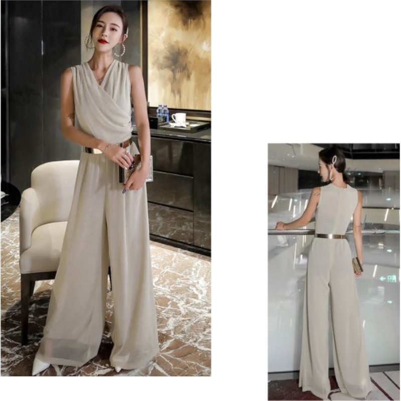 カシュクールシフォンオールインワンワイドパンツ(5colors)