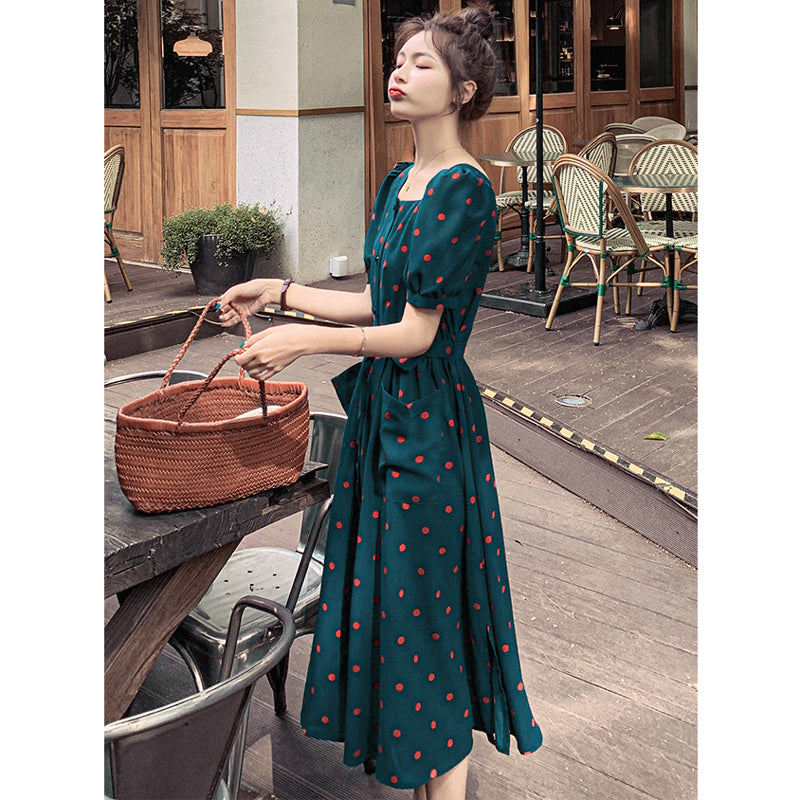 レトロドットワンピース