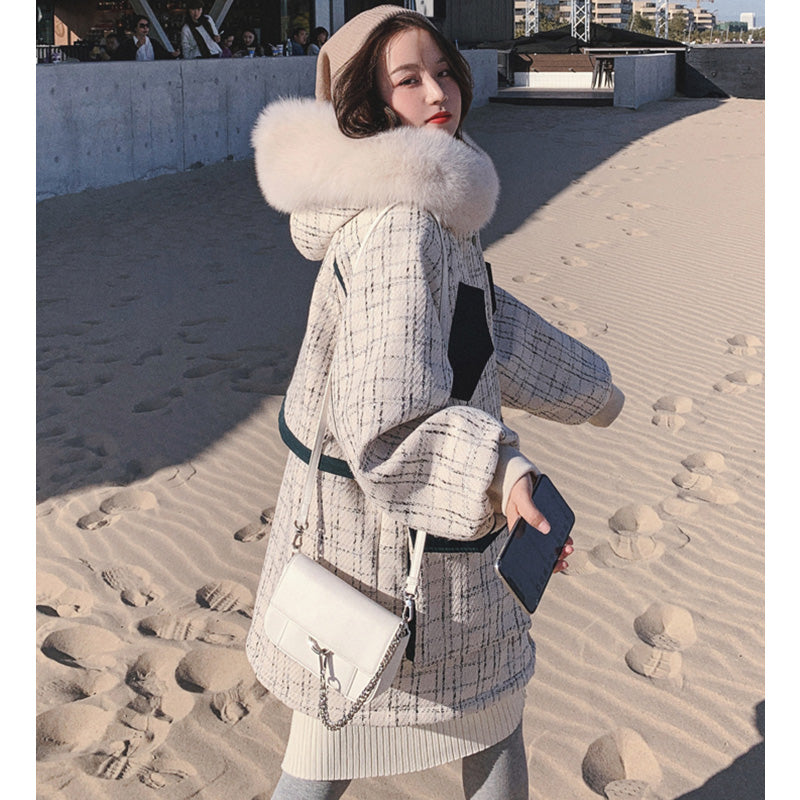 ファーフードコンビチェックツイードマウンテンジャケット