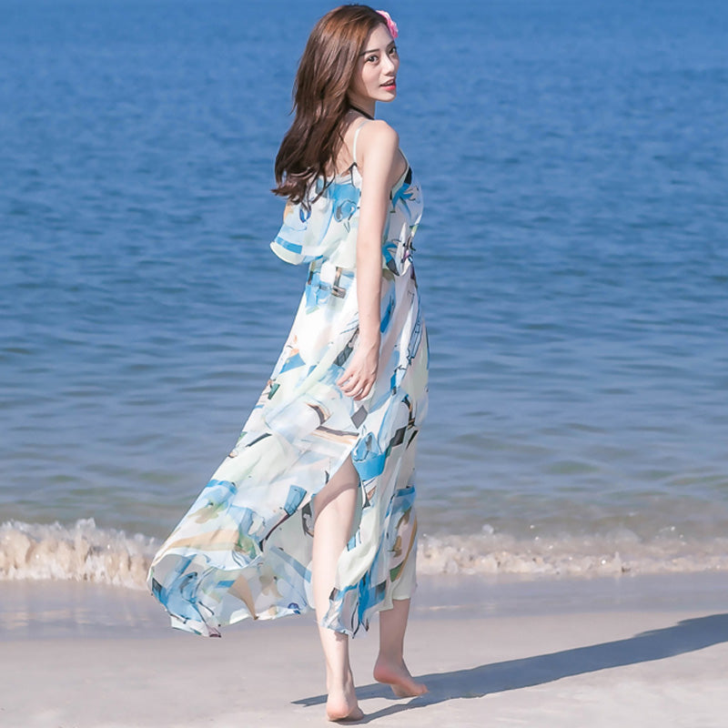 シフォンマキシプリントキャミワンピース