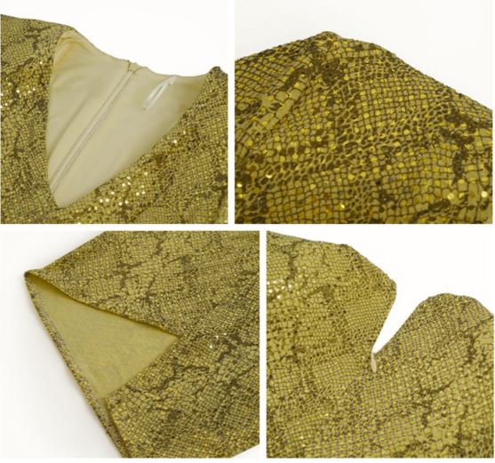 スパンコールフロントギャザーイレヘムパイソンワンピース