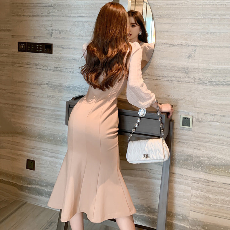 パフスリーブブラウスコンビマーメイドワンピース