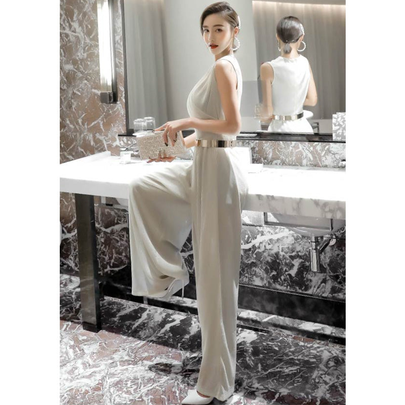 カシュクールシフォンオールインワンワイドパンツ(5colors)