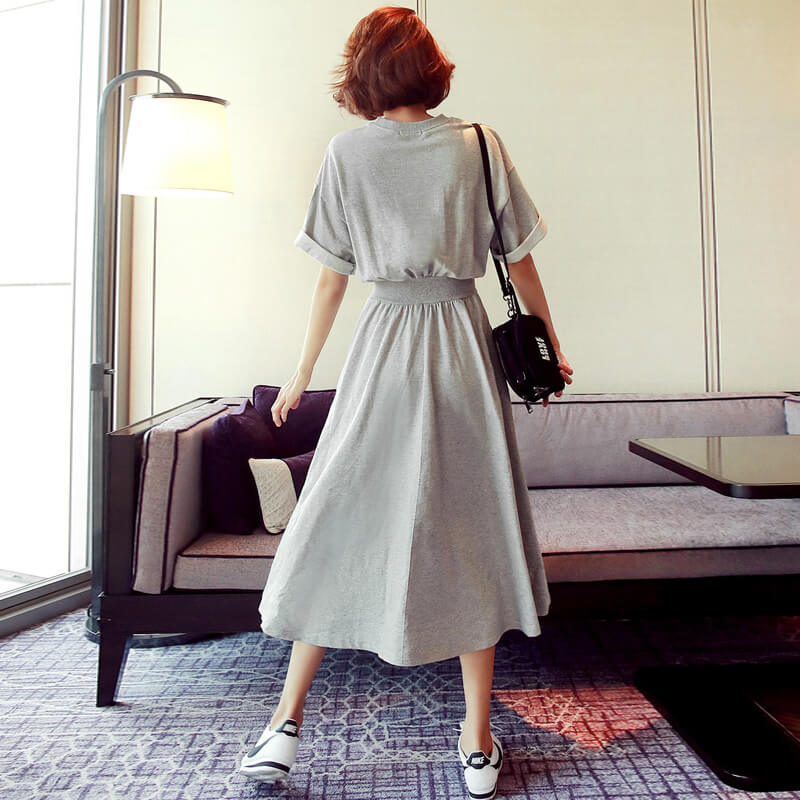 ラウンドネックスウェットワンピース(2colors)