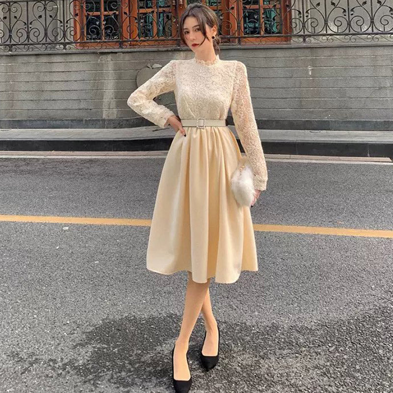 レースブラウスコンビネーションフレアワンピース