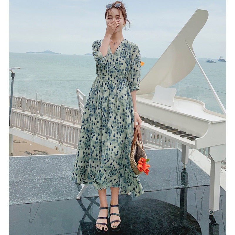 マルチスクエアプリントマキシワンピース