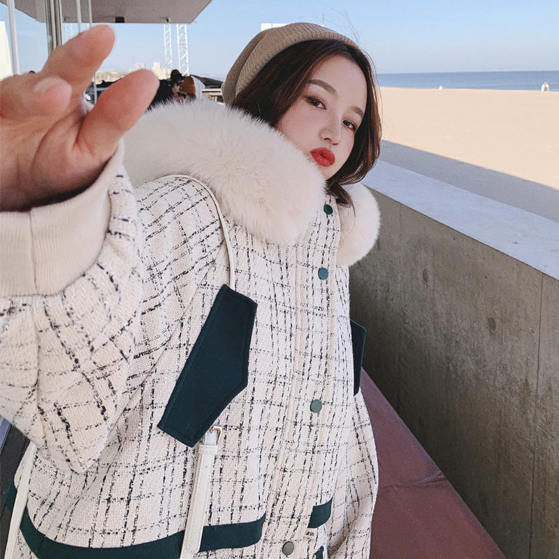 ファーフードコンビチェックツイードマウンテンジャケット