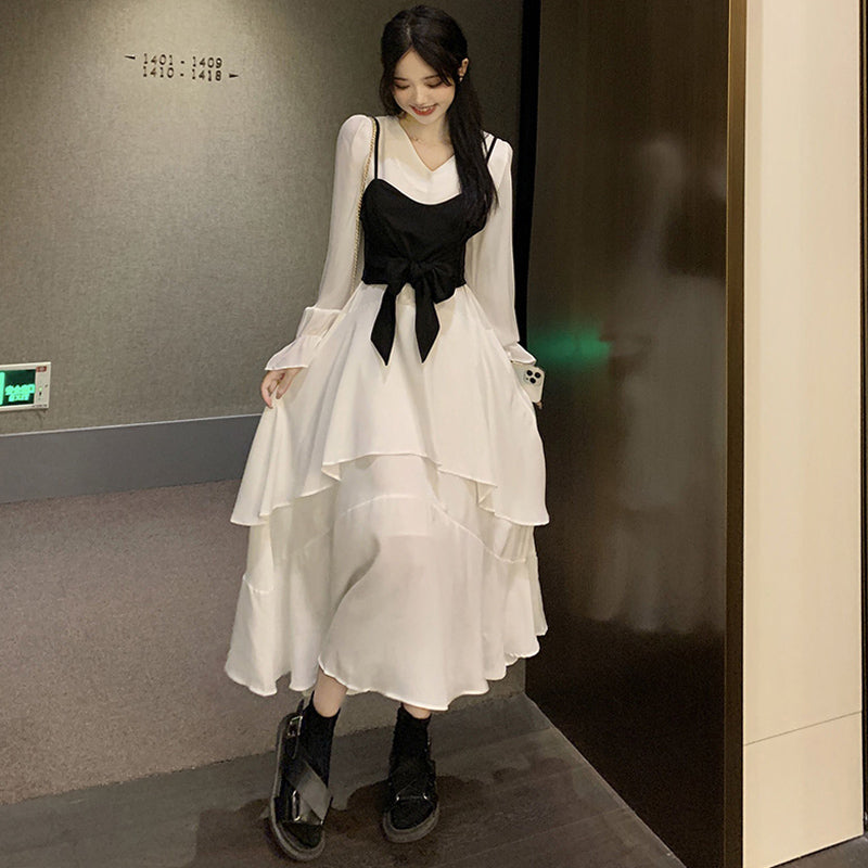 リボンビスチェコンビネーションティアードワンピース