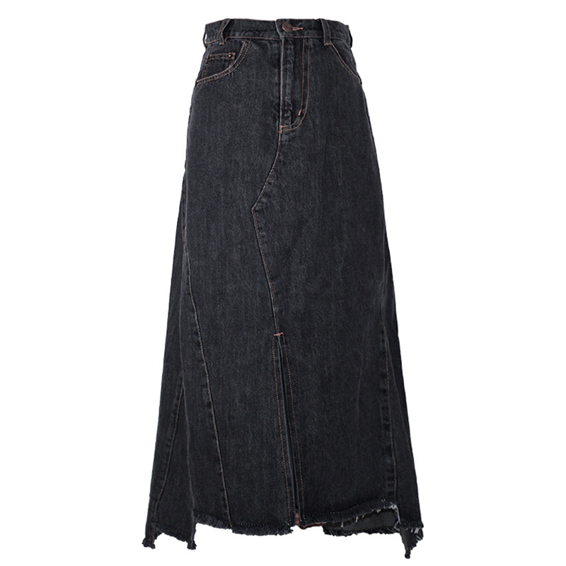 イレヘムカットオフフロントスリットデニムスカート