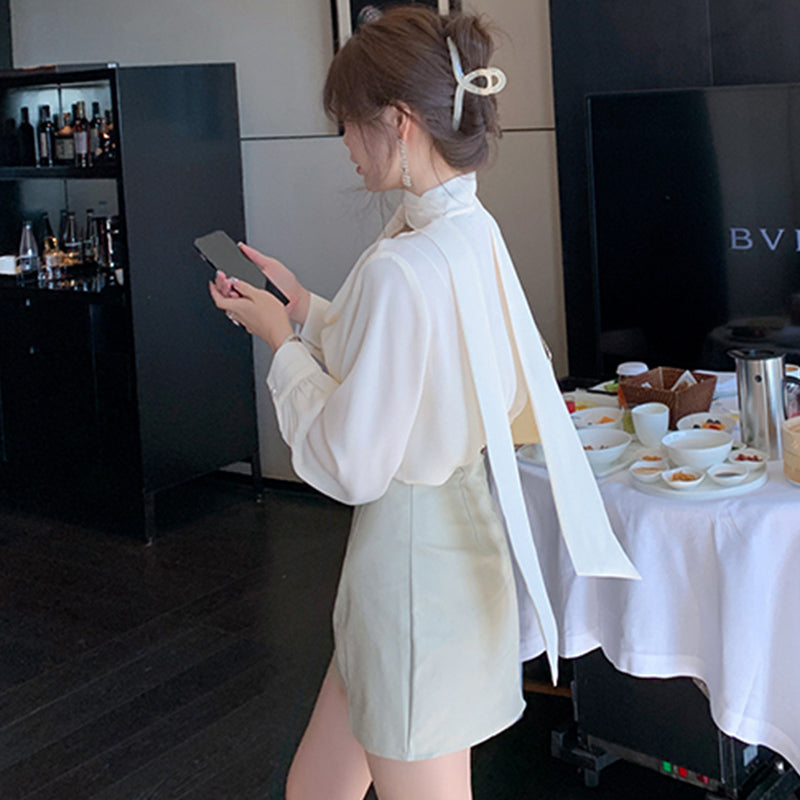 ボウタイフロントオープンブラウス