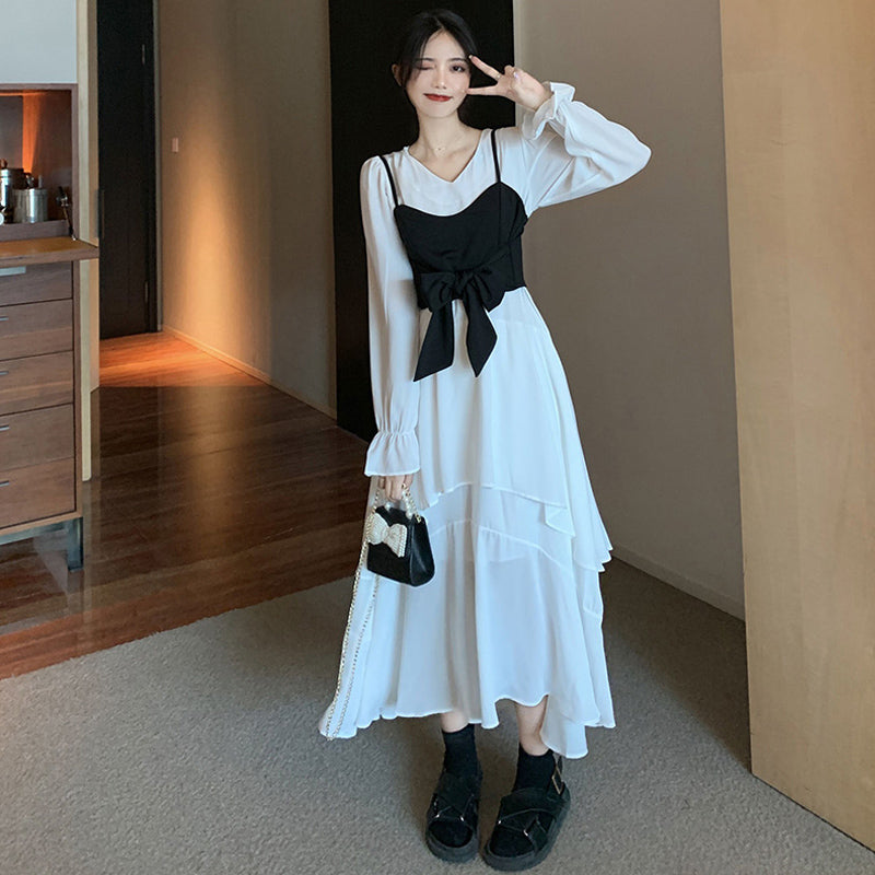 リボンビスチェコンビネーションティアードワンピース