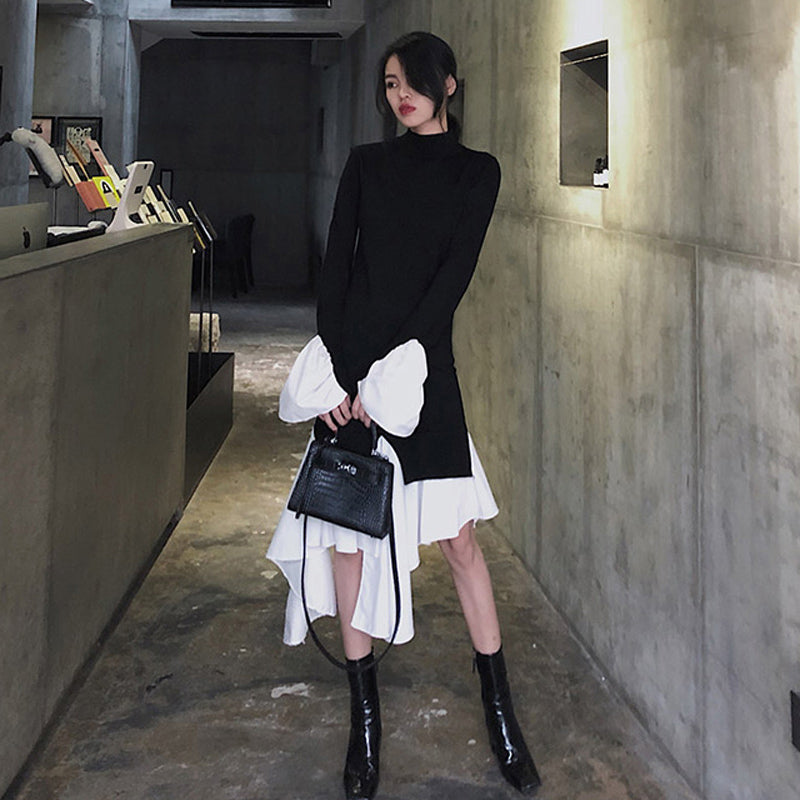 アシンメトリーレイヤードモノトーンワンピース